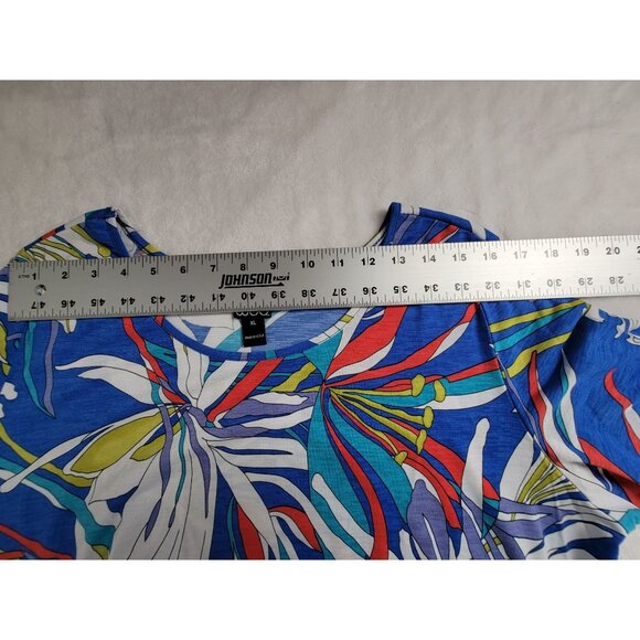 Clara Sunwoo Womens XL Floral Print Asymmetrical Tunic Top Blouse Blue Stretch - Picture 5 of 8